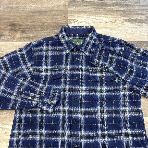 Woolrich Blue White Mens L Woven‎ Button Up Tartan Plaid Shacket Flannel Shirt - Picture 1 of 11